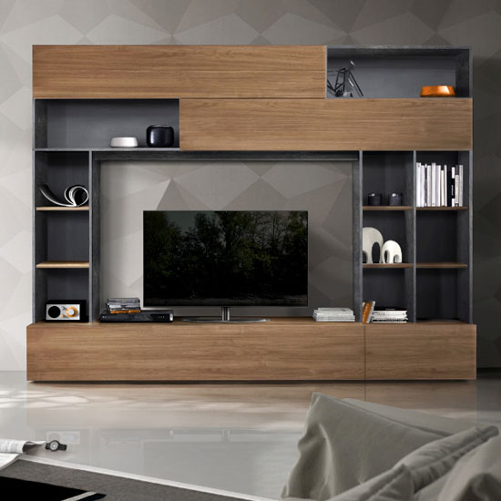 Pandora Large Entertainment Unit In Oxide And Stelvio Walnut