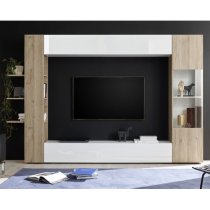 Halcyon White Gloss Large Entertainment Unit In Cadiz Oak