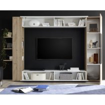 Halcyon White Gloss Large Entertainment Unit In Cadiz Oak