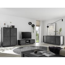 Corvi TV Stand In Black Marble Effect With 2 Doors And 1 Shelf