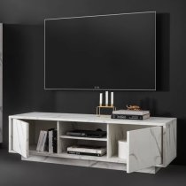 Corvi TV Stand In White Marble Effect With 2 Doors And 1 Shelf