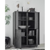 Corvi Wooden Highboard In Black Marble Effect With 4 Doors