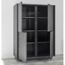 Corvi Wooden Highboard In Black Marble Effect With 4 Doors