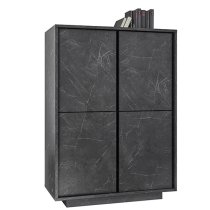 Corvi Wooden Highboard In Black Marble Effect With 4 Doors