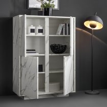 Corvi Wooden Highboard In White Marble Effect With 4 Doors