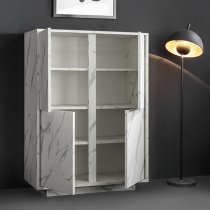 Corvi Wooden Highboard In White Marble Effect With 4 Doors