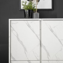 Corvi Wooden Highboard In White Marble Effect With 4 Doors