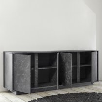 Corvi Wooden Sideboard In Black Marble Effect With 4 Doors