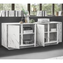 Corvi Wooden Sideboard In White Marble Effect With 4 Doors