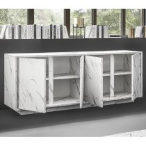 Corvi Wooden Sideboard In White Marble Effect With 4 Doors