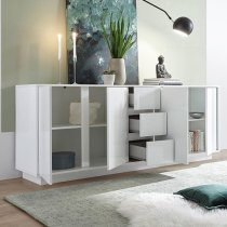 Iconic Sideboard In White High Gloss With 4 Doors And 3 Drawers