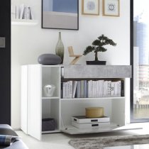 Iris Wooden Sideboard In White High Gloss And Cement Effect