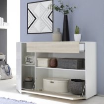 Iris Wooden Sideboard In White High Gloss And Samoa Oak