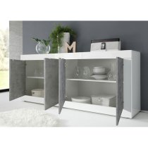 Taylor 4 Doors Sideboard In White High Gloss And Cement Effect