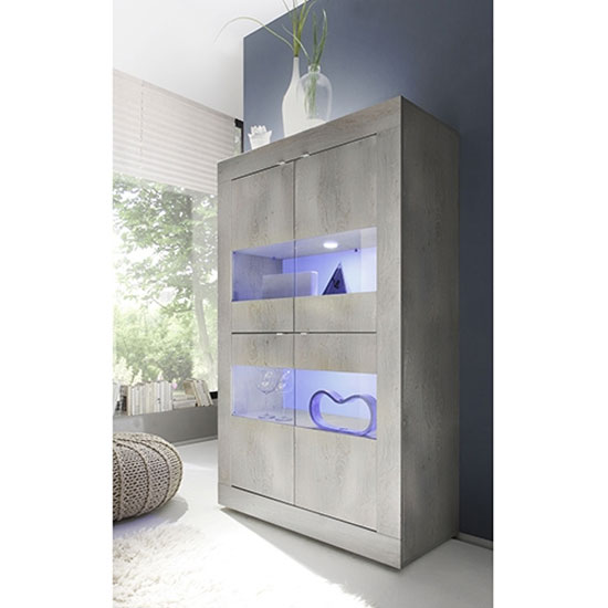 Taylor LED Wooden Display Cabinet In White Pine With 4 Doors