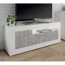 Nitro LED 3 Doors TV Stand In White Gloss And Cement Effect