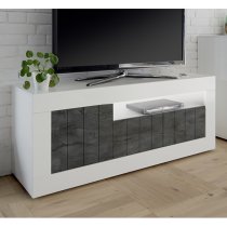 Nitro LED 3 Doors Wooden TV Stand In White Gloss And Oxide