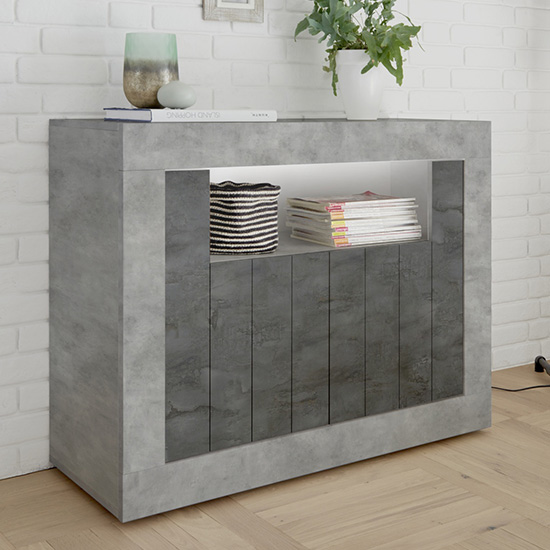 Nitro LED 2 Door Wooden Sideboard In Cement Effect And Oxide