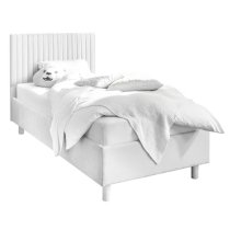 Altair Matt White Faux Leather Single Bed With Stripes Headboard