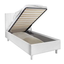 Altair Matt White Faux Leather Single Bed With Stripes Headboard