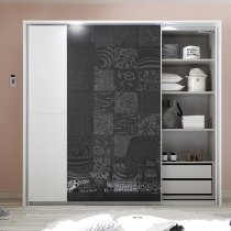 Soxa LED Wooden Sliding Door Wardrobe In Serigraphed Grey