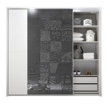 Soxa LED Wooden Sliding Door Wardrobe In Serigraphed Grey