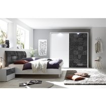 Soxa LED Wooden Sliding Door Wardrobe In Serigraphed Grey