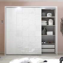 Soxa LED Wooden Sliding Door Wardrobe In Serigraphed White