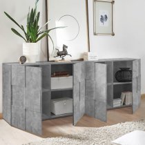 Aleta Wooden Sideboard In Concrete With 4 Doors