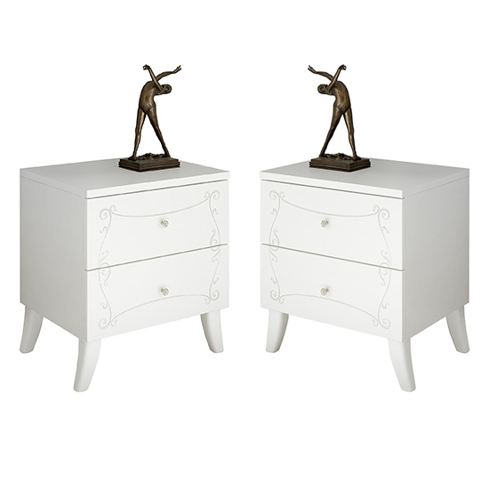 Lerso Serigraphed White Wooden Nightstands In Pair