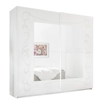 Lerso Sliding Door Mirrored Wardrobe In Serigraphed White