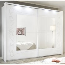 Lerso LED Mirrored Sliding Door Wardrobe In Serigraphed White