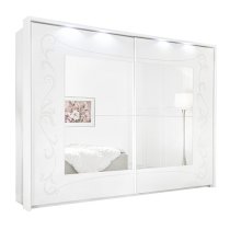 Lerso LED Mirrored Sliding Door Wardrobe In Serigraphed White