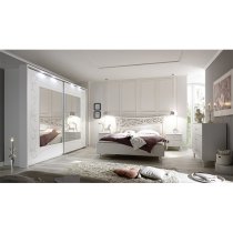 Lerso LED Mirrored Sliding Door Wardrobe In Serigraphed White