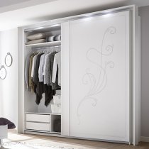 Nevea LED Sliding Wooden Door Wardrobe In Serigraphed White