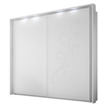 Nevea LED Sliding Wooden Door Wardrobe In Serigraphed White