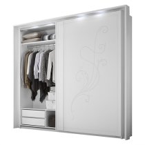 Nevea LED Sliding Wooden Door Wardrobe In Serigraphed White