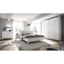 Nevea LED Sliding Wooden Door Wardrobe In Serigraphed White