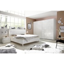 Soxa LED Wooden King Size Bed In Serigraphed White