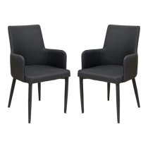 Divina Black Fabric Upholstered Carver Dining Chairs In Pair