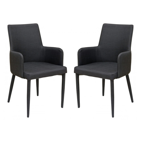 Divina Black Fabric Upholstered Carver Dining Chairs In Pair