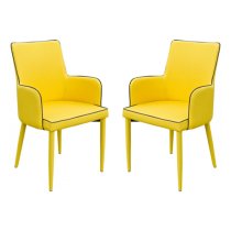 Divina Yellow Fabric Upholstered Carver Dining Chairs In Pair