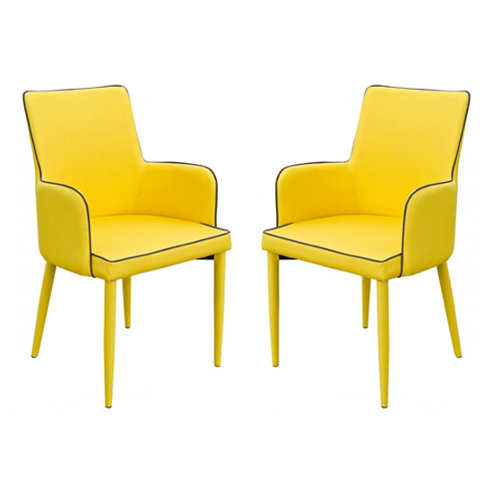 Divina Yellow Fabric Upholstered Carver Dining Chairs In Pair