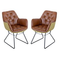 Titania Brown Two Tone Faux Leather Dining Chairs In Pair