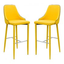 Divina Yellow Fabric Upholstered Bar Stools In Pair