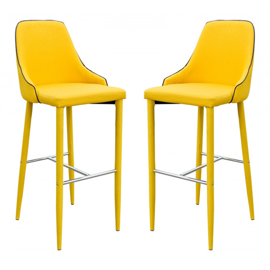 Divina Yellow Fabric Upholstered Bar Stools In Pair