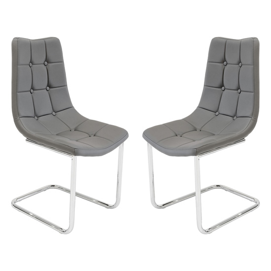 Mintaka Grey Faux Leather Dining Chairs In Pair