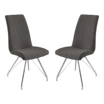 Mekbuda Dark Grey Fabric Upholstered Dining Chair In Pair