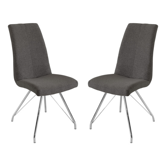 Mekbuda Dark Grey Fabric Upholstered Dining Chair In Pair