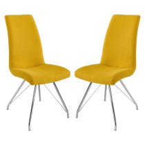 Mekbuda Yellow Fabric Upholstered Dining Chair In Pair